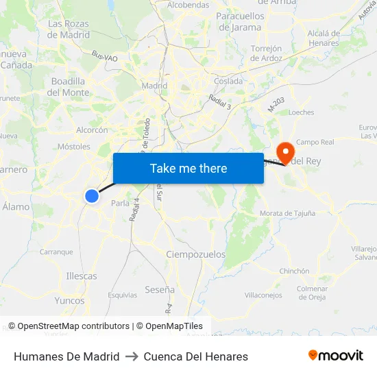 Humanes De Madrid to Cuenca Del Henares map