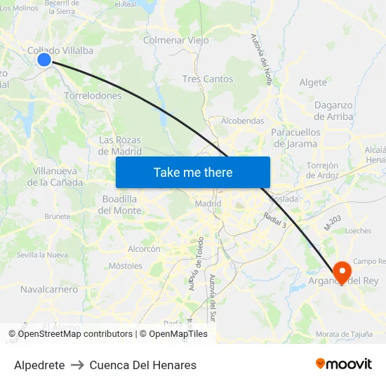 Alpedrete to Cuenca Del Henares map