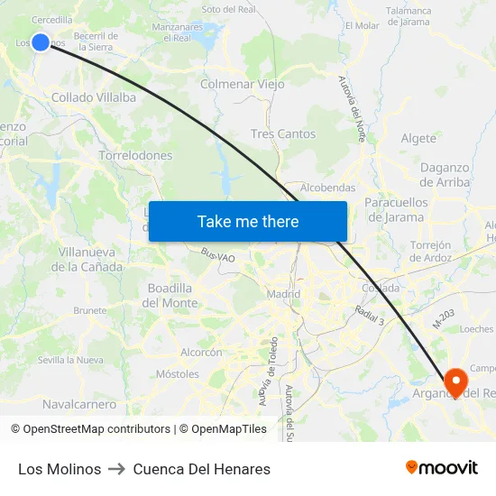 Los Molinos to Cuenca Del Henares map