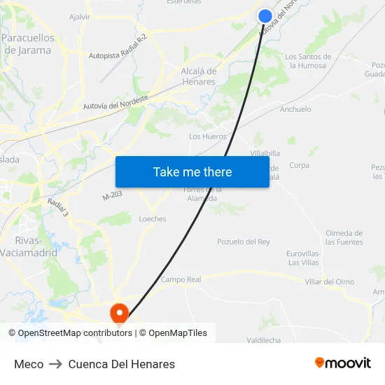 Meco to Cuenca Del Henares map