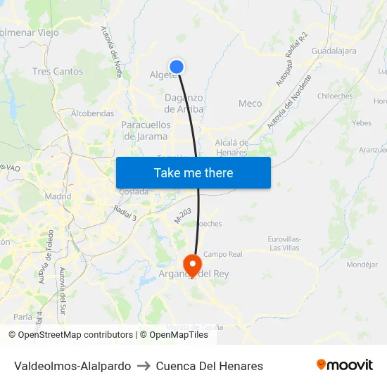 Valdeolmos-Alalpardo to Cuenca Del Henares map