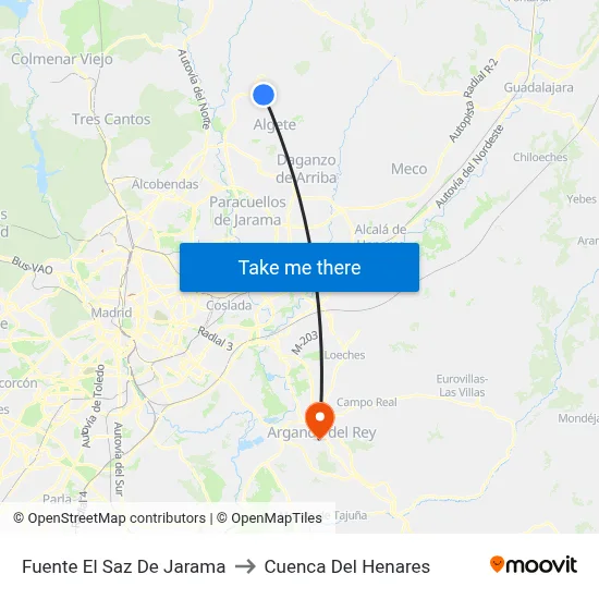 Fuente El Saz De Jarama to Cuenca Del Henares map
