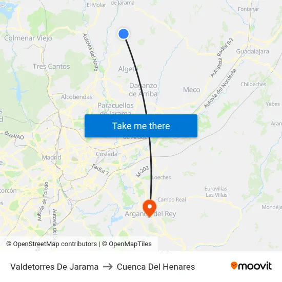 Valdetorres De Jarama to Cuenca Del Henares map