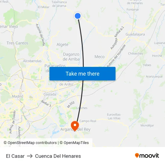 El Casar to Cuenca Del Henares map