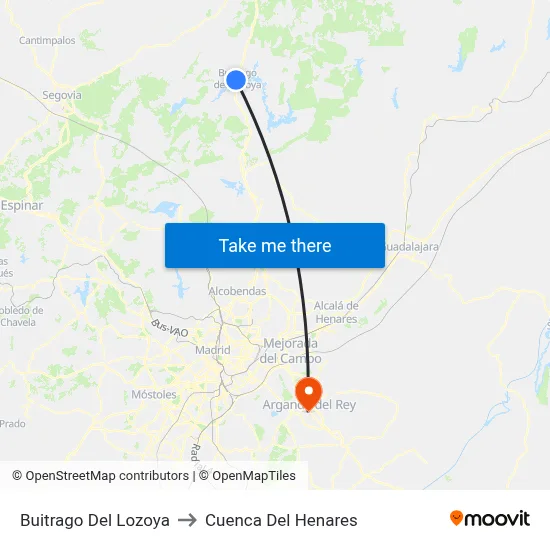 Buitrago Del Lozoya to Cuenca Del Henares map