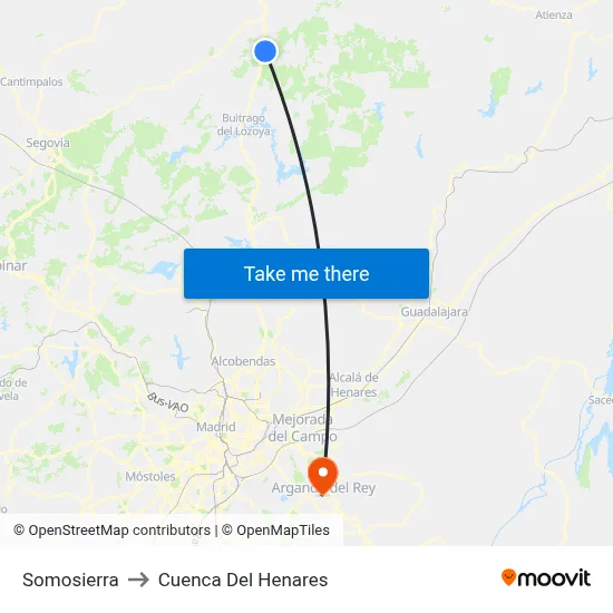 Somosierra to Cuenca Del Henares map