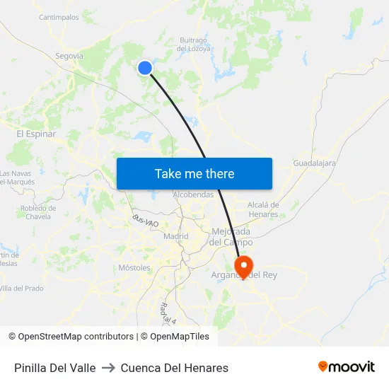 Pinilla Del Valle to Cuenca Del Henares map