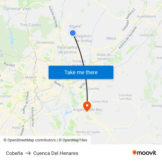 Cobeña to Cuenca Del Henares map