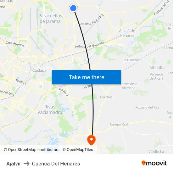 Ajalvir to Cuenca Del Henares map