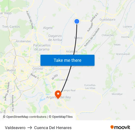 Valdeavero to Cuenca Del Henares map