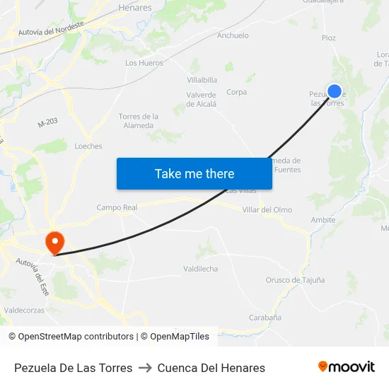 Pezuela De Las Torres to Cuenca Del Henares map