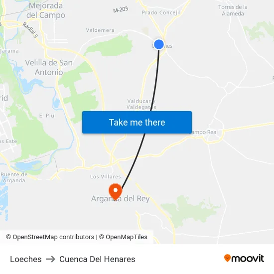 Loeches to Cuenca Del Henares map