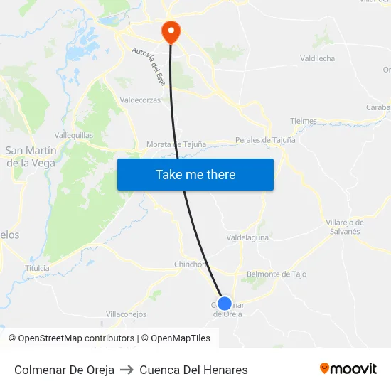 Colmenar De Oreja to Cuenca Del Henares map