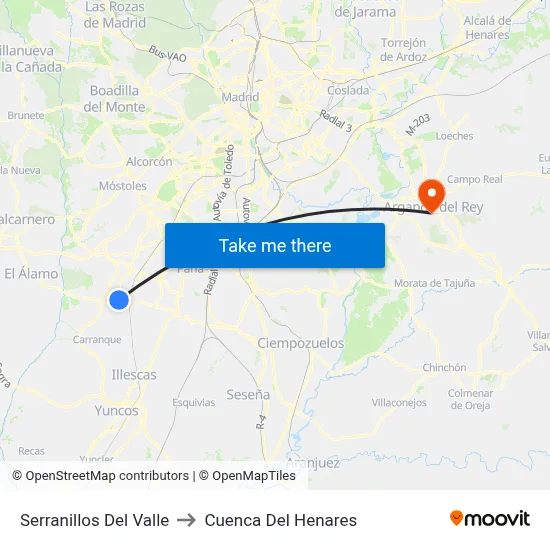 Serranillos Del Valle to Cuenca Del Henares map