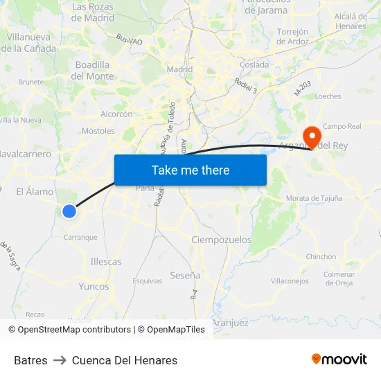 Batres to Cuenca Del Henares map