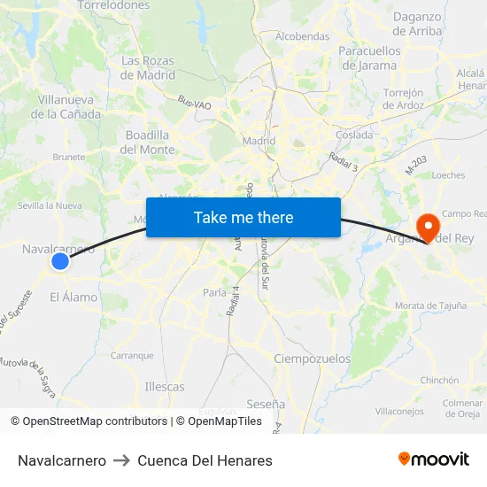 Navalcarnero to Cuenca Del Henares map