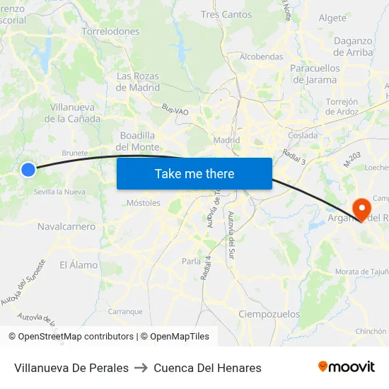 Villanueva De Perales to Cuenca Del Henares map