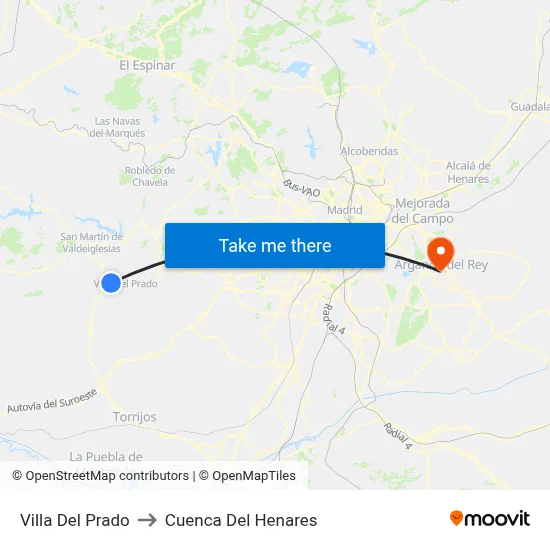 Villa Del Prado to Cuenca Del Henares map