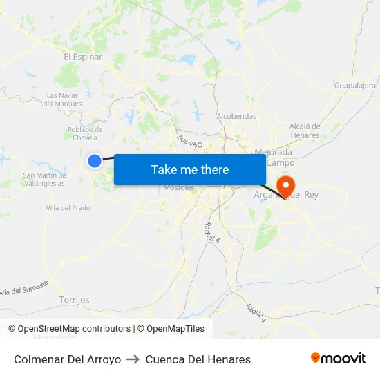 Colmenar Del Arroyo to Cuenca Del Henares map