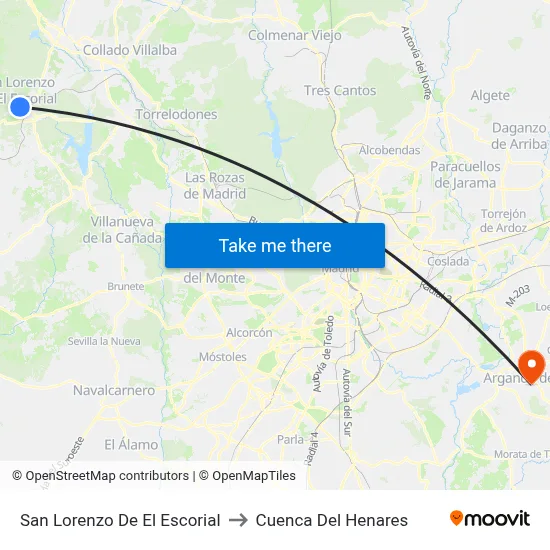 San Lorenzo De El Escorial to Cuenca Del Henares map