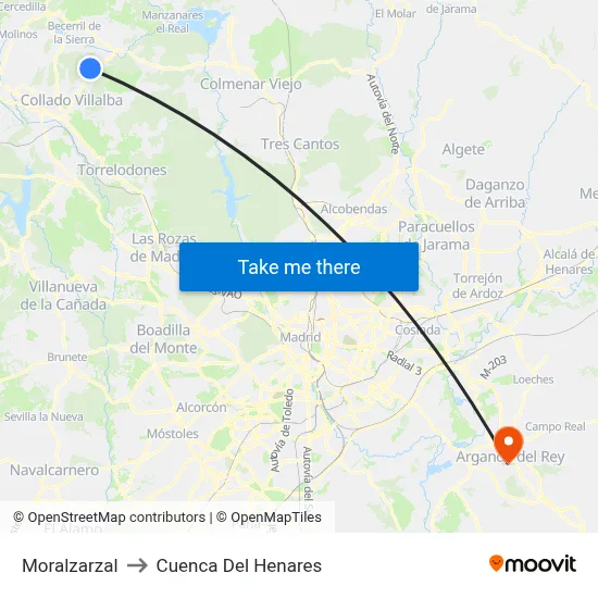Moralzarzal to Cuenca Del Henares map