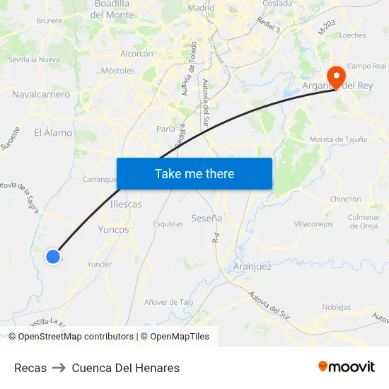 Recas to Cuenca Del Henares map
