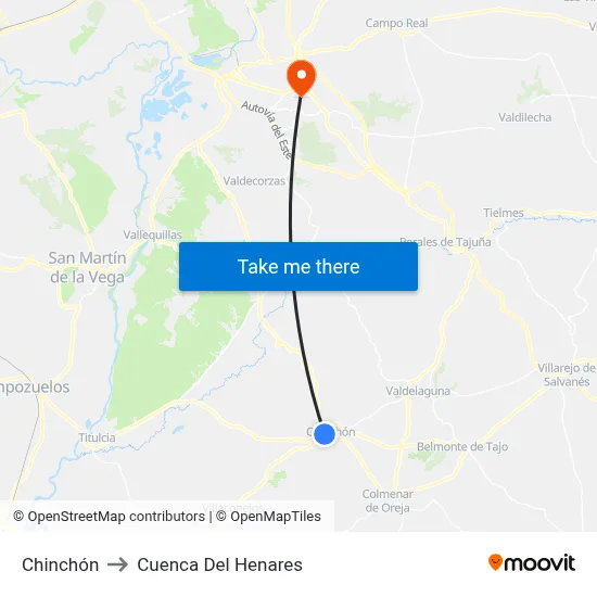 Chinchón to Cuenca Del Henares map