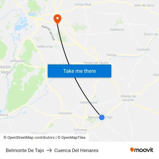 Belmonte De Tajo to Cuenca Del Henares map