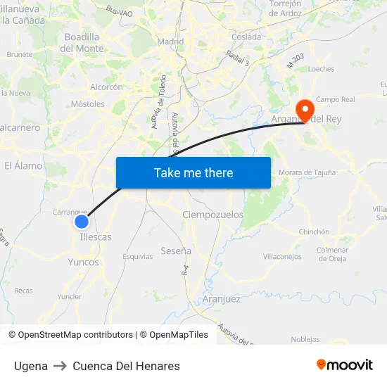 Ugena to Cuenca Del Henares map