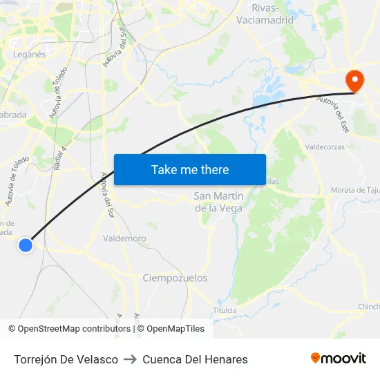 Torrejón De Velasco to Cuenca Del Henares map