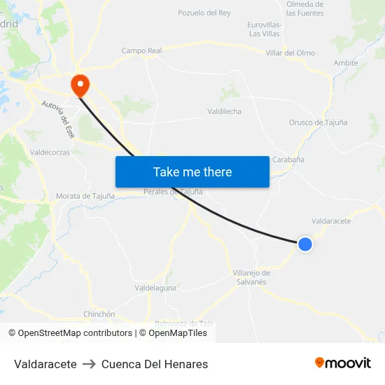 Valdaracete to Cuenca Del Henares map