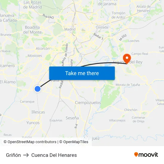 Griñón to Cuenca Del Henares map