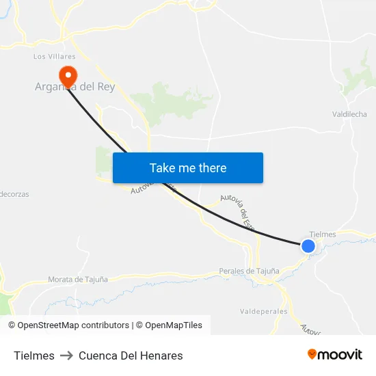 Tielmes to Cuenca Del Henares map