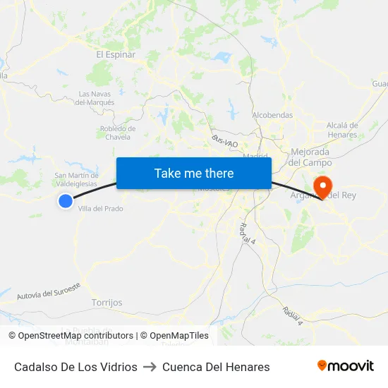 Cadalso De Los Vidrios to Cuenca Del Henares map