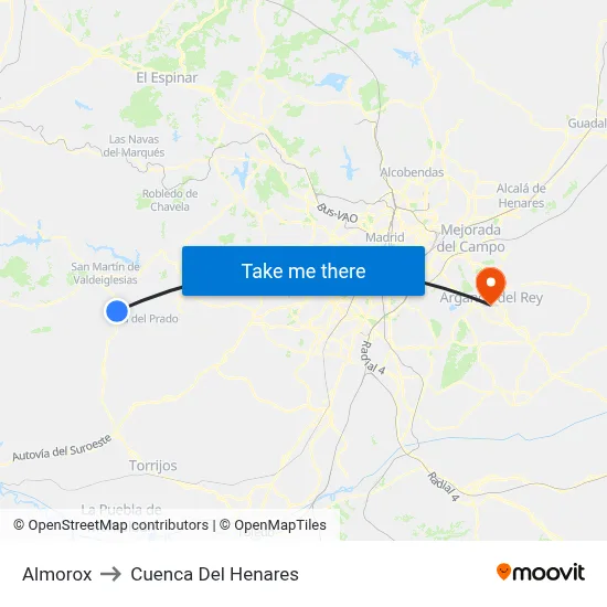 Almorox to Cuenca Del Henares map