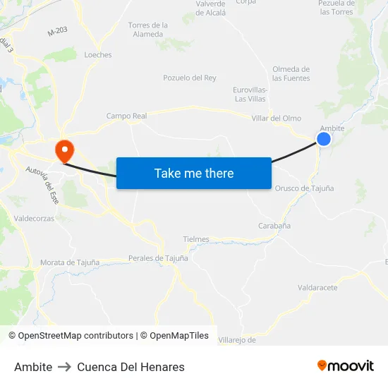 Ambite to Cuenca Del Henares map