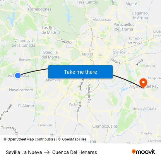 Sevilla La Nueva to Cuenca Del Henares map