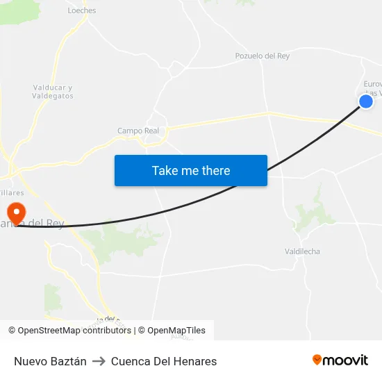 Nuevo Baztán to Cuenca Del Henares map