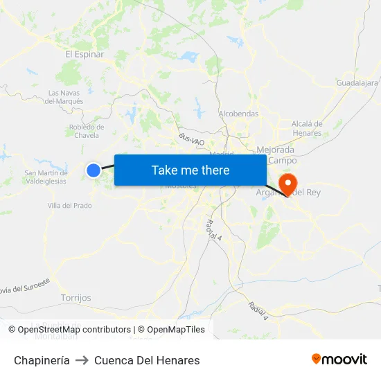 Chapinería to Cuenca Del Henares map