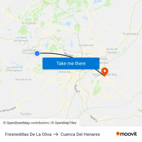 Fresnedillas De La Oliva to Cuenca Del Henares map