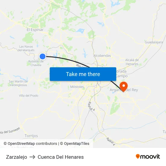 Zarzalejo to Cuenca Del Henares map