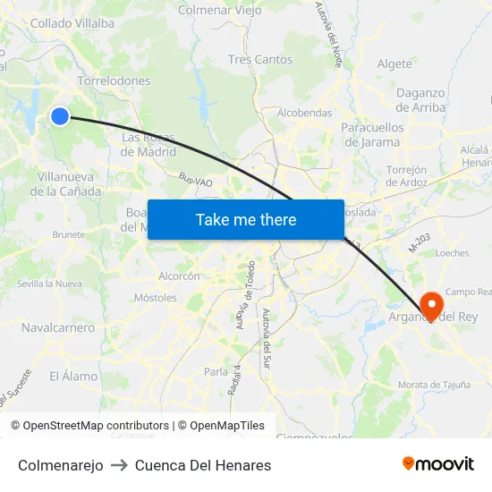 Colmenarejo to Cuenca Del Henares map