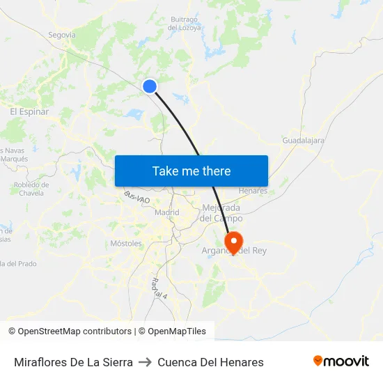 Miraflores De La Sierra to Cuenca Del Henares map