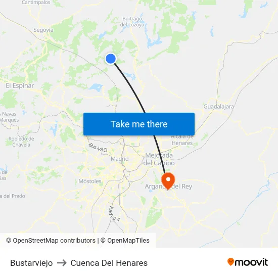 Bustarviejo to Cuenca Del Henares map