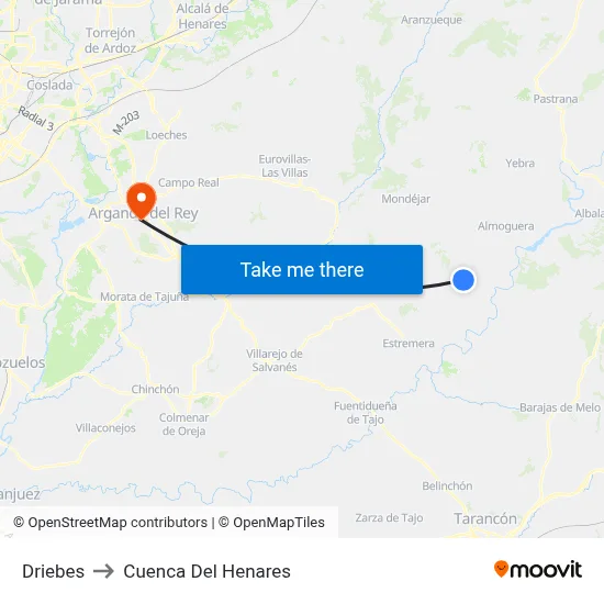 Driebes to Cuenca Del Henares map