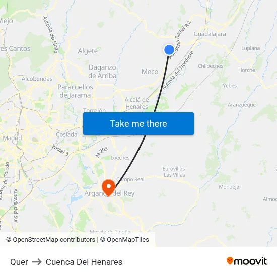 Quer to Cuenca Del Henares map
