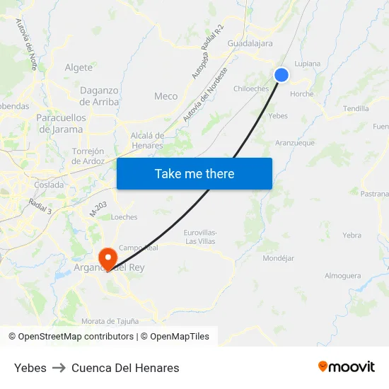 Yebes to Cuenca Del Henares map