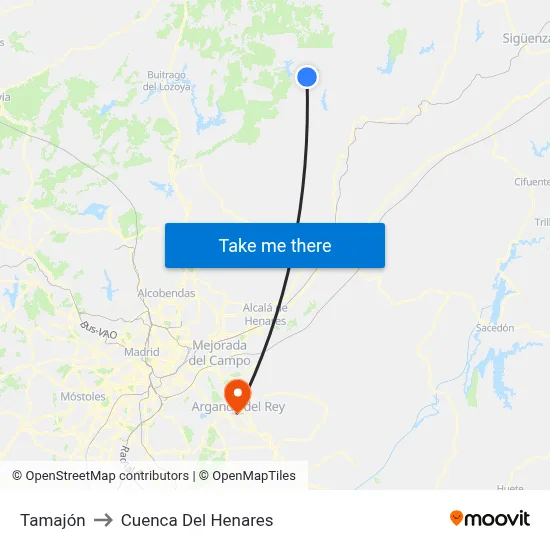 Tamajón to Cuenca Del Henares map