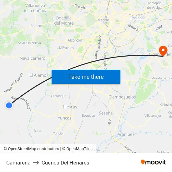 Camarena to Cuenca Del Henares map
