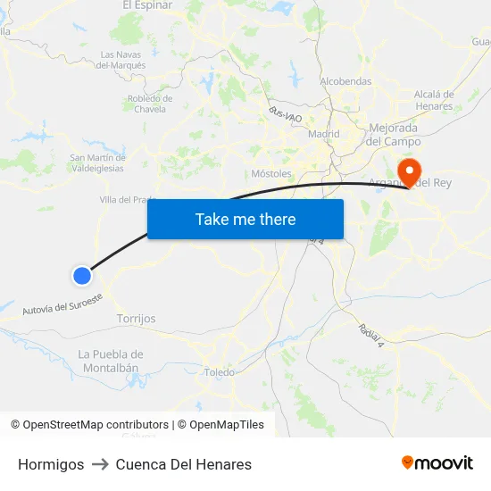 Hormigos to Cuenca Del Henares map